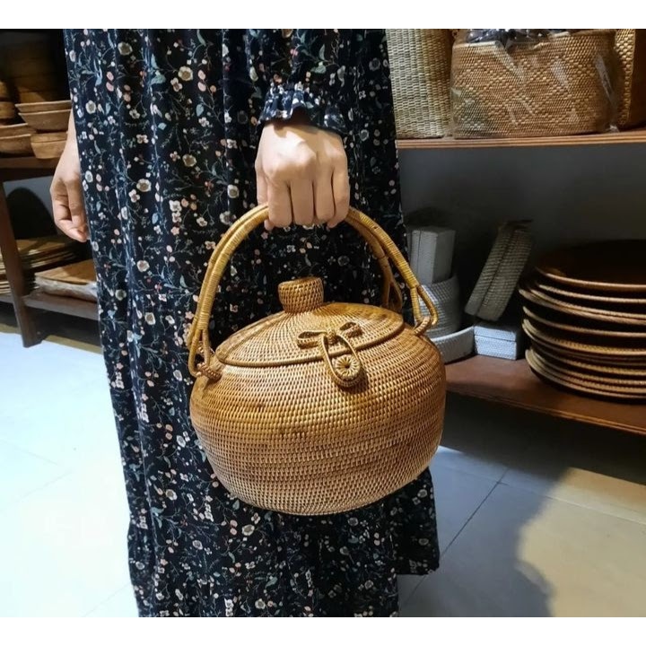 Sandubaya tas rotan bulat asli lombok rattan round handbag