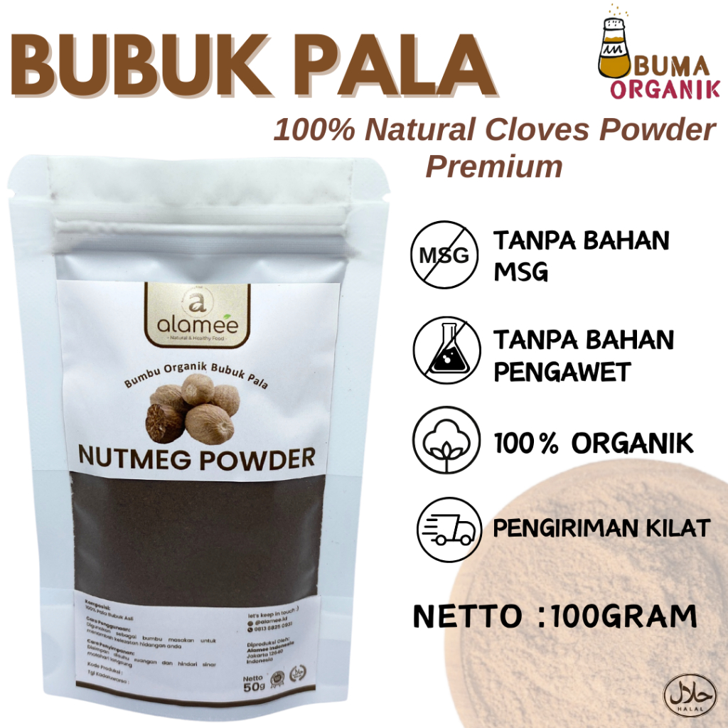 

Bumbu Dapur Pala Bubuk Nutmeg Powder Rempah Murni Asli Tanpa Campuran Organik 100gr