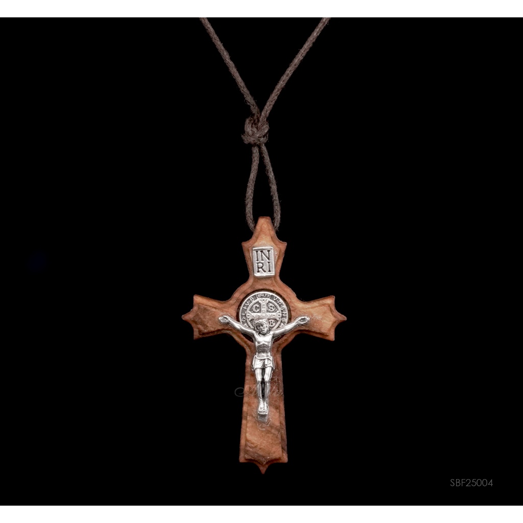 Kalung Bandul Salib St. Benedict Kayu Katolik