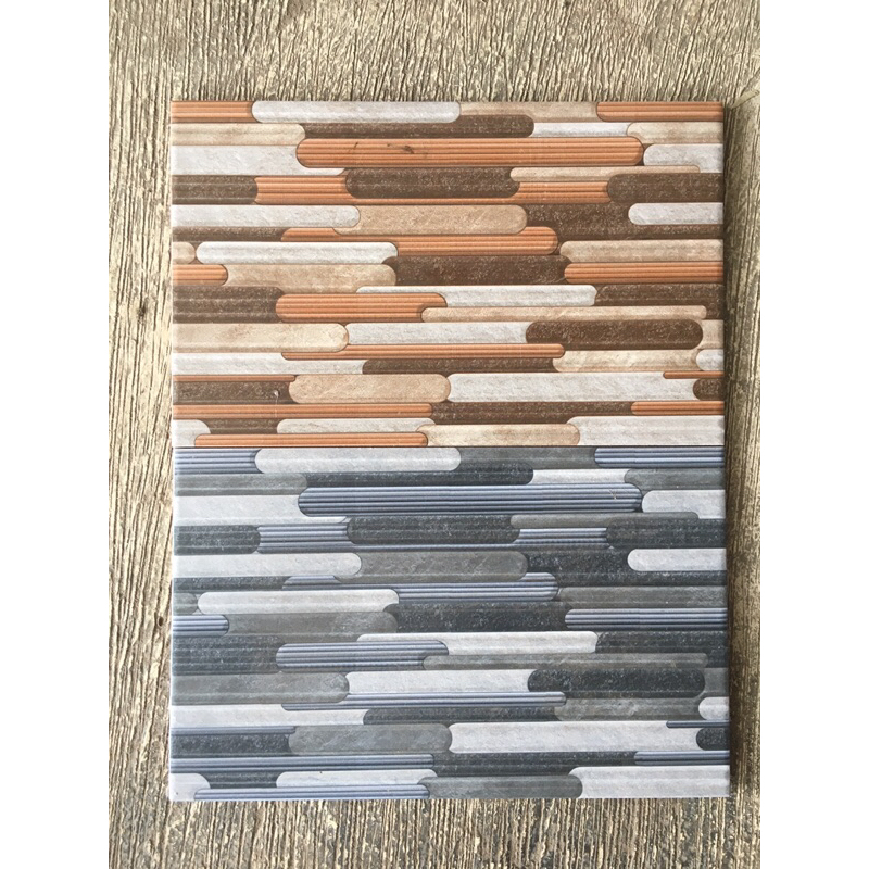 keramik 25x40 dinding outdoor garasi teras tiang balkon batu alam kasar coklat abu grey brown timbul