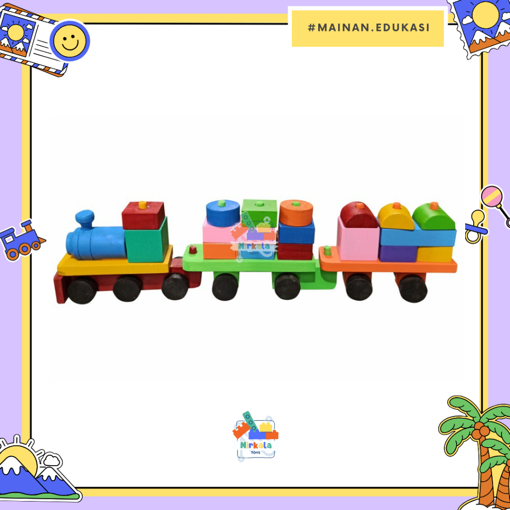 Mainan Kereta Api Kayu Edukasi / Balok Susun Kereta Api / Mainan Susun Balok / Mainan Edukatif Kayu