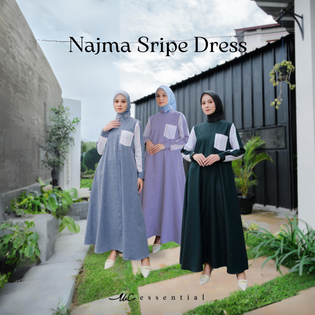 UC Essential | NAJMA STRIPE DRESS I Gamis Syari I Tangan Variasi Stripe