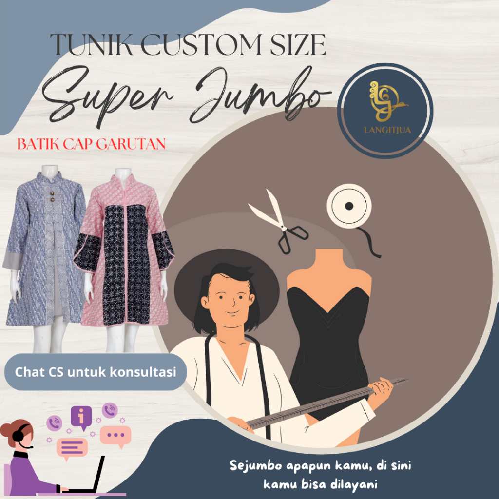 BATIK CAP HANDMADE GARUTAN CUSTOM SIZE|  LANGITJUA TUNIK BATIK  BIG SIZE | SUPER JUMBO LD 125 LD 130