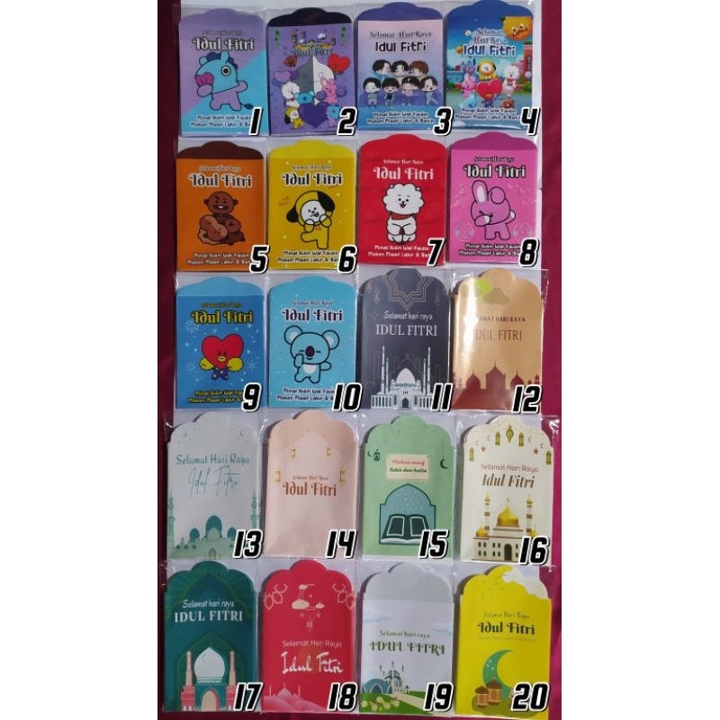 

Amplop Lebaran / Amplop Karakter/ Amplop BTS/Amplop Muslim isi 10 pcs