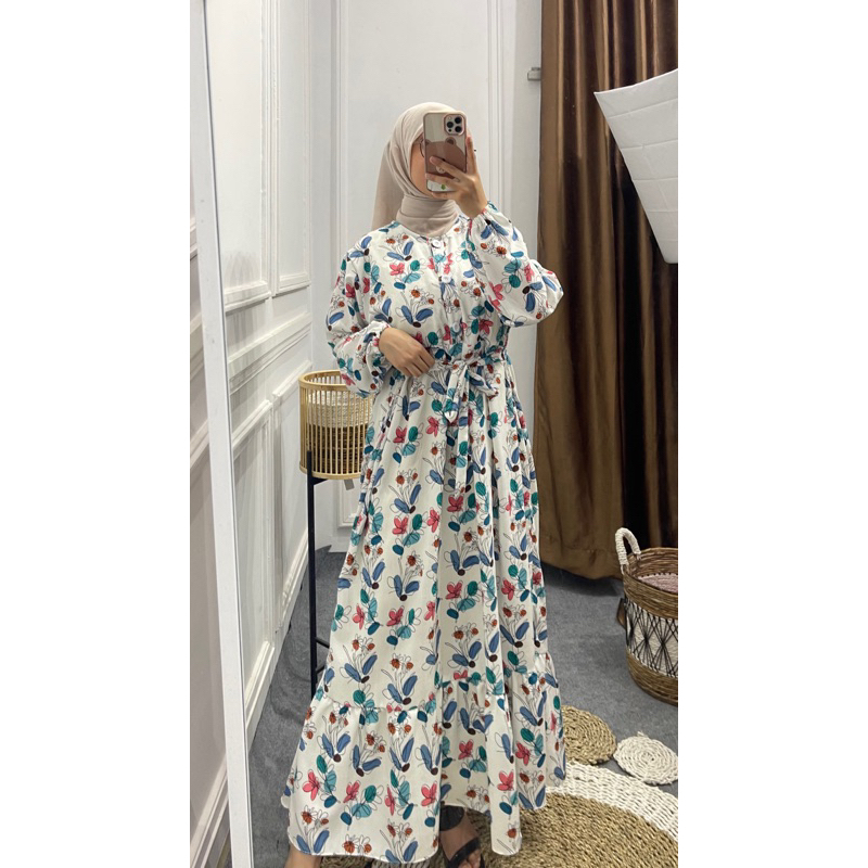 SUN.HI - OLIVIA MIDI DRESS CRINKLE BUNGA BY SHEMANGAT ID/BLOUSE VINTAGE CRINKLE BUNGA LENGAN PANJANG