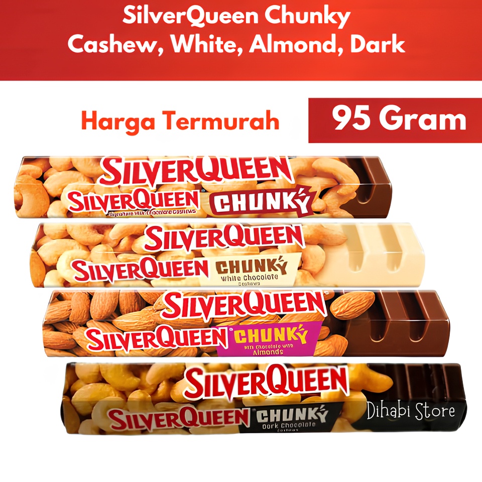 

BEST SELLER SilverQueen Chunky Bar Besar Ukuran 95 Gram Varian Cashew White Almond Dark Chocolate