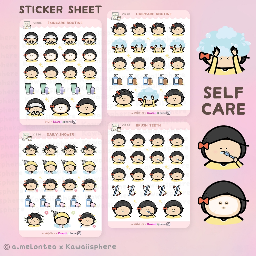 

Sticker Sheet Self Care Series by a.melontea | Regular / A6 Ring Binder Stickers | Stiker Planner / Jurnal Skincare, Shower, Haircare, etc