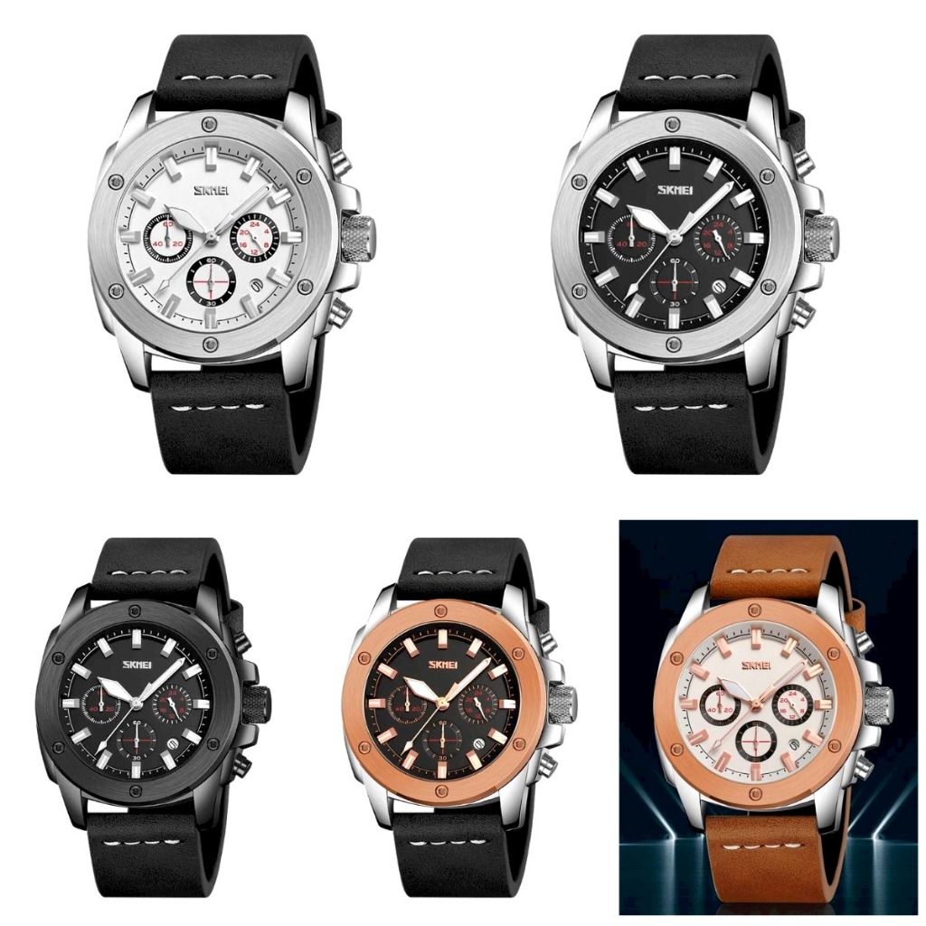 PENGIRIMAN INSTANT - Jam Tangan Pria  skmei 9327 crono aktif kulit  original