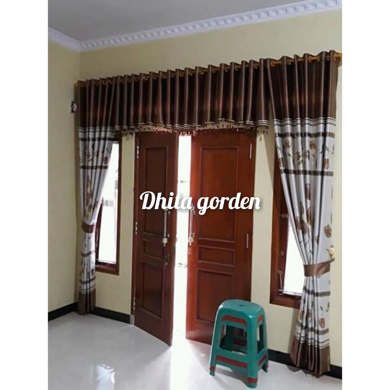 Gorden Paket Gorden 1set Gorden Dan Poni Jendela Pintu 1set Model Terbaru Gorden Motif Tulip Model P
