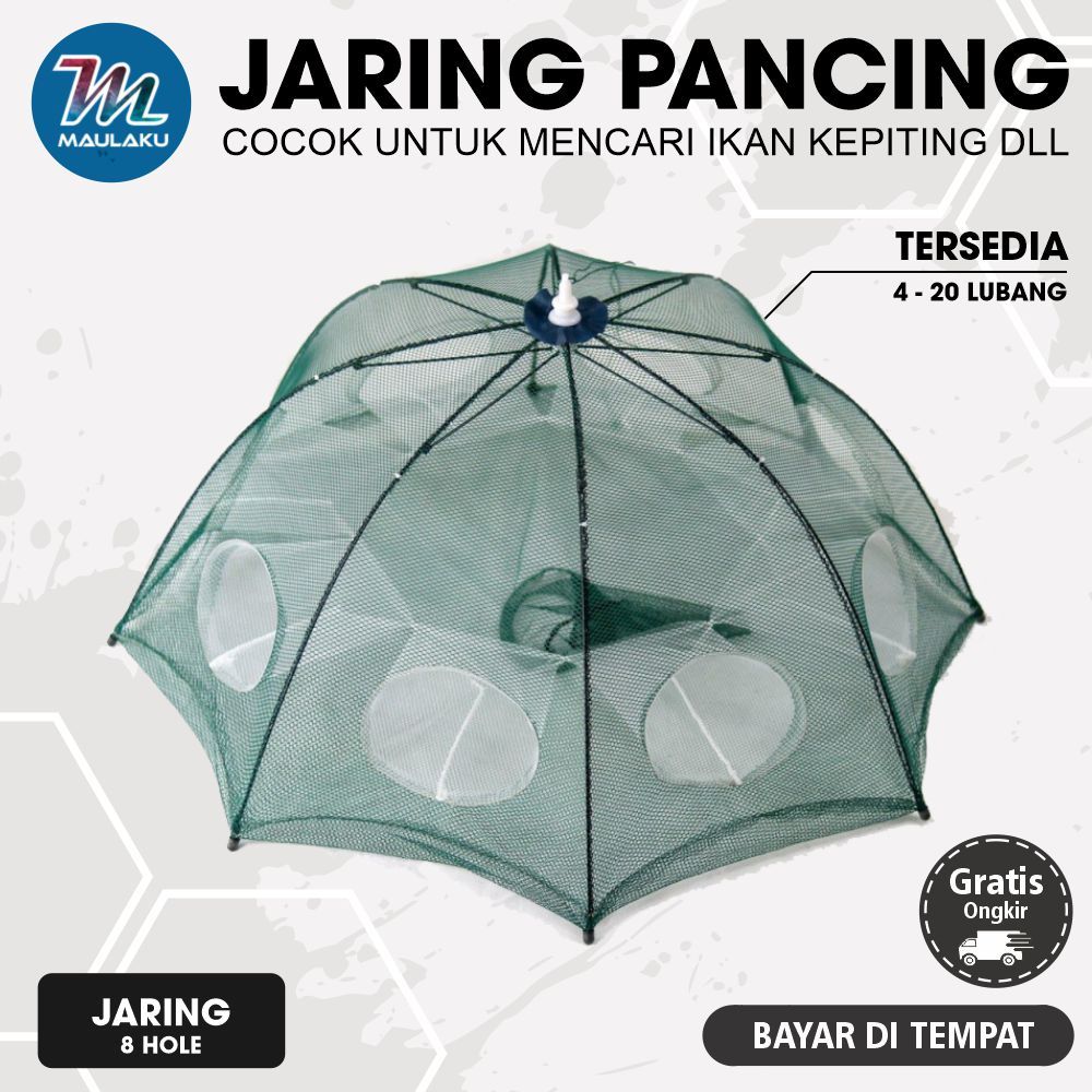Jaring Ikan Alat Pancing Model Payung Kelambu 8 - 20 Lubang