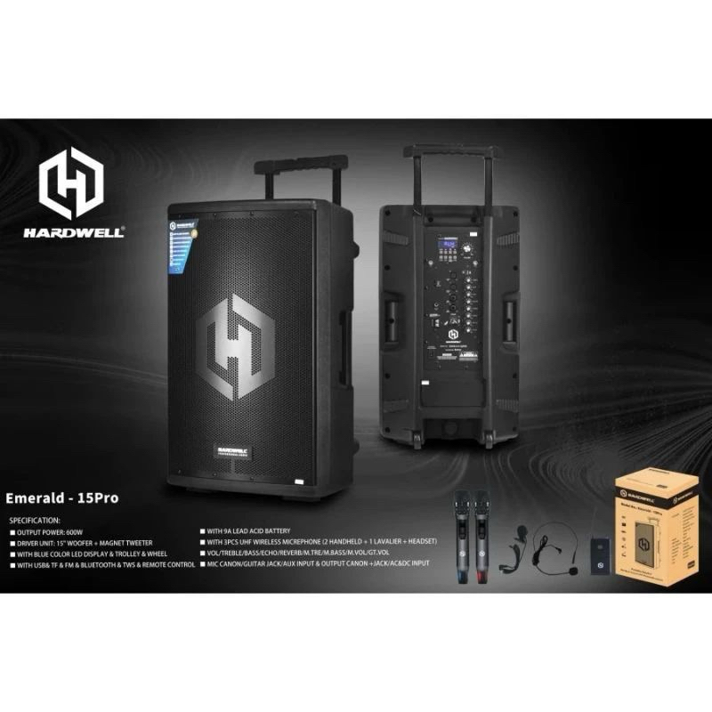 Speaker Portable Wireless Hardwell Emerald 15 Pro