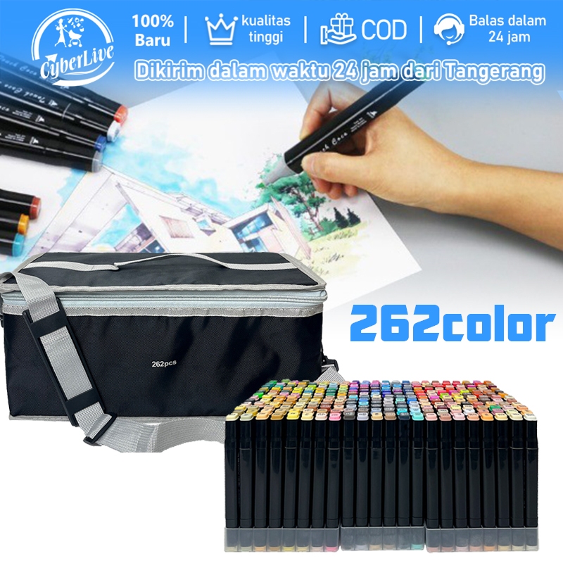 

262pcs Warna Dual Tip Marker Spidol Umum General Marker Set Animation Markers / Sketch Twin Market Set Spidol