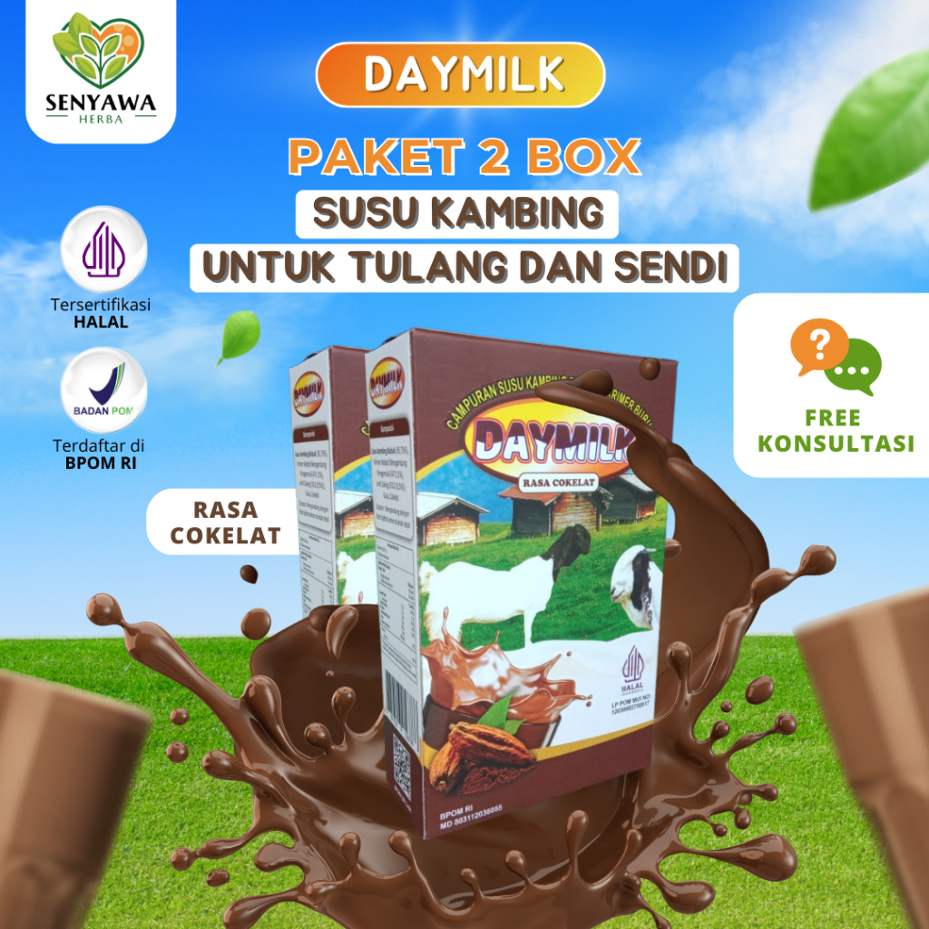 

PAKET 2 BOX SUSU DAYMILK RASA COKELAT - Susu Kambing Etawa Bubuk Premium - Memelihara Kesehatan Tulang, Sendi, Meminimalisir Gejala Asam Lambung, Maag, Diare, Melegakkan Pernapasan Sesak dan Tidak Bau Prengus - 200gr Halal BPOM