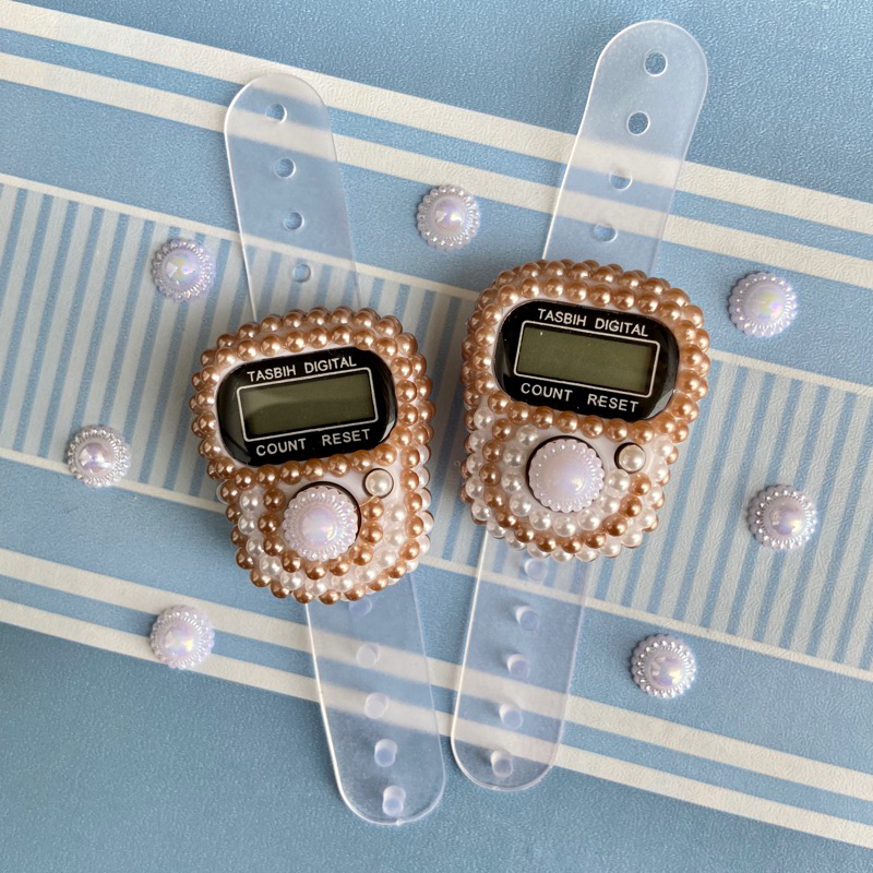 [TERMURAH] Tasbih Digital Hias Mutiara Coklat Putih