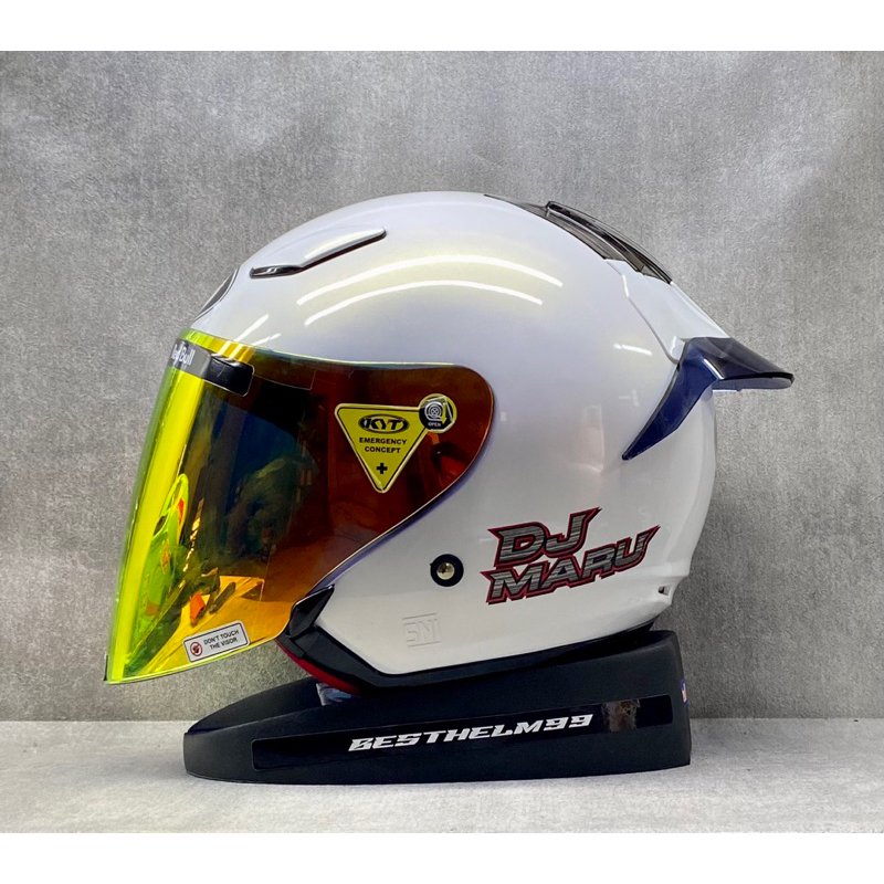 Helm KYT DJ Maru Solid White Paket Ganteng - KYT Original Helm Half Face Single Visor Pria Wanita Te