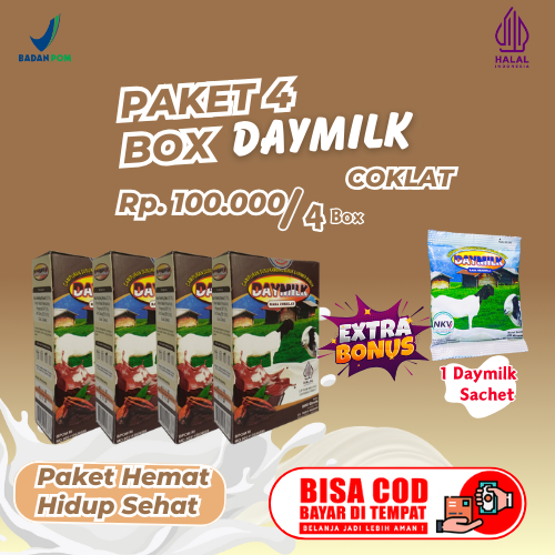 

4 Box DAYMILK Free 1 DAYMILK Sachet. Paket Hemat 4 Box Daymilk Rasa Coklat