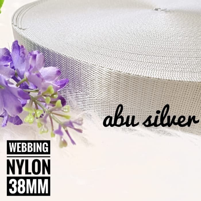 Tali Tas Webbing Nylon Panah Polos Halus Warna Abu Silver Lebar 38mm