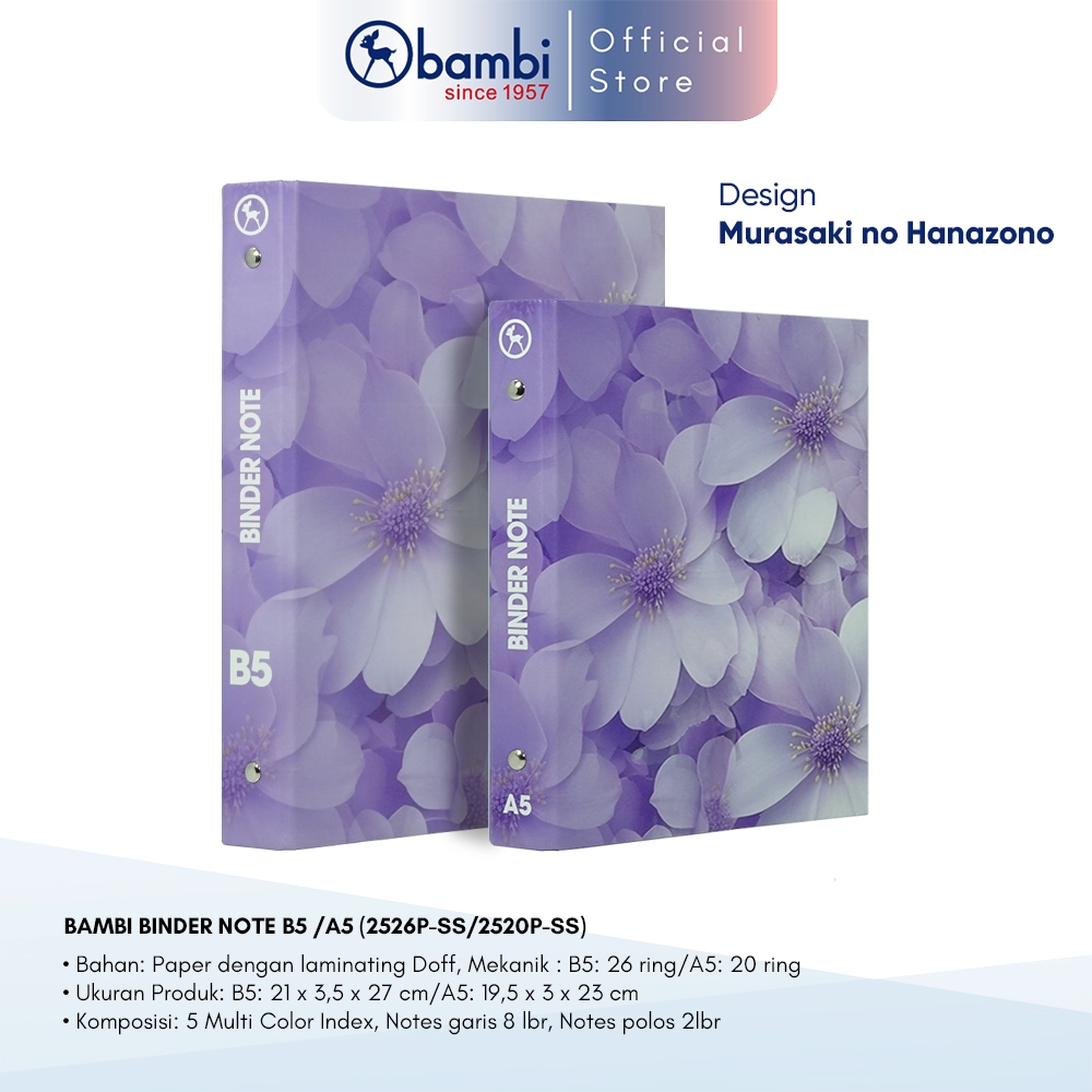 

Bambi Binder Note A5 dan B5 Spring Summer Murasaki no Hanazono Original