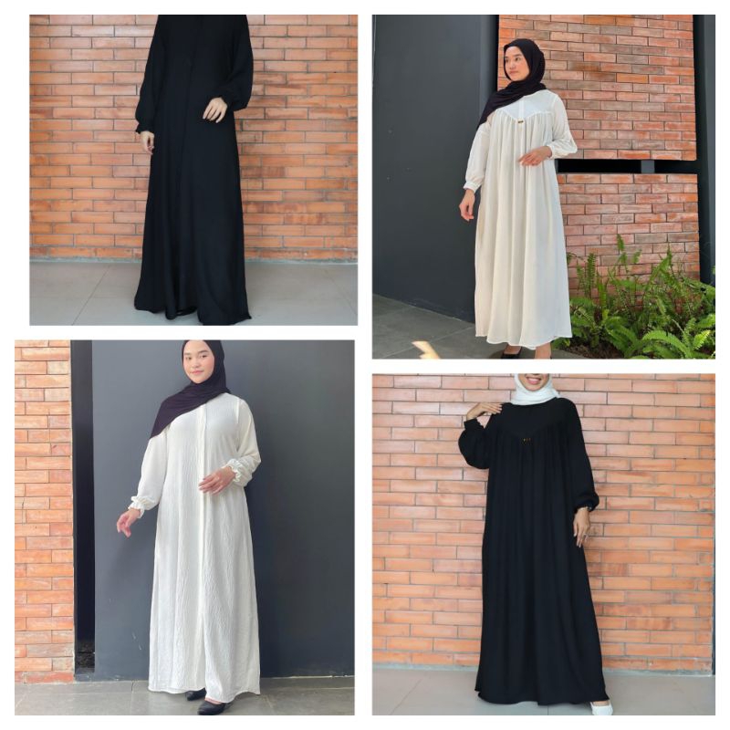 gamis crinckle premium polos/kringkel/crinkle/gamis hitam/gamis putih/gamis bw/gamis umroh/gamis leb