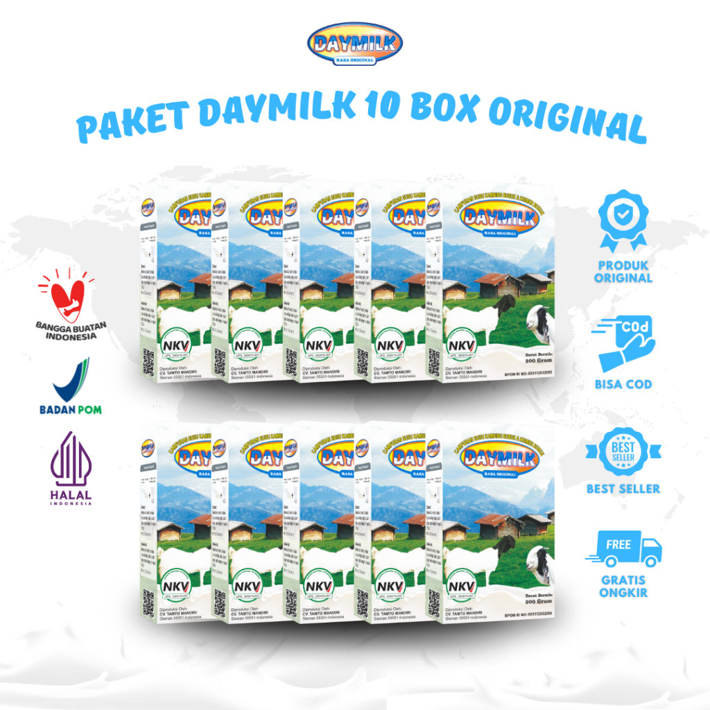 

Daymilk - Paket 10 Box - Susu Kambing Etawa Daymilk Atasi Nyeri Sendi Sakit Lutut Dan Asam Urat - Susu Kambing Etawa Original Bubuk Krim Solusi Nyeri Sendi & Pegal Linu - Susu Anti Asam Urat Rematik Reumatik Nyeri Sendi - HALAL - BPOM - 200 Gram