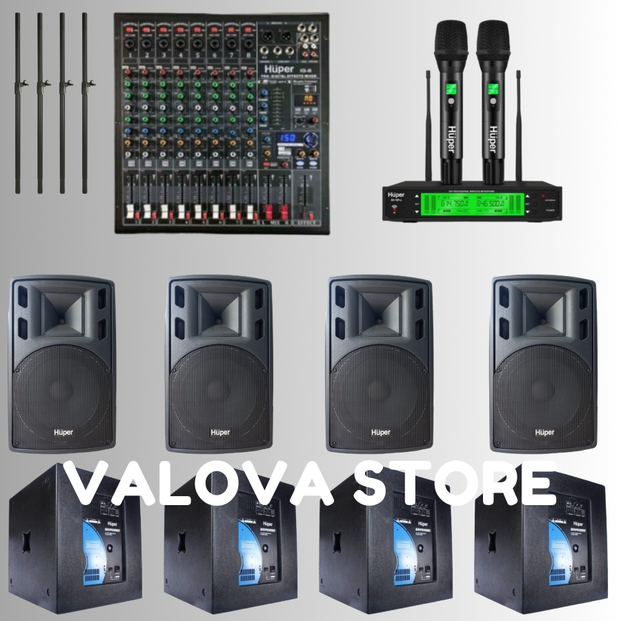 Paket 4 soundsystem Huper 15HA400 + Sub SRP118SE + Huper IG8