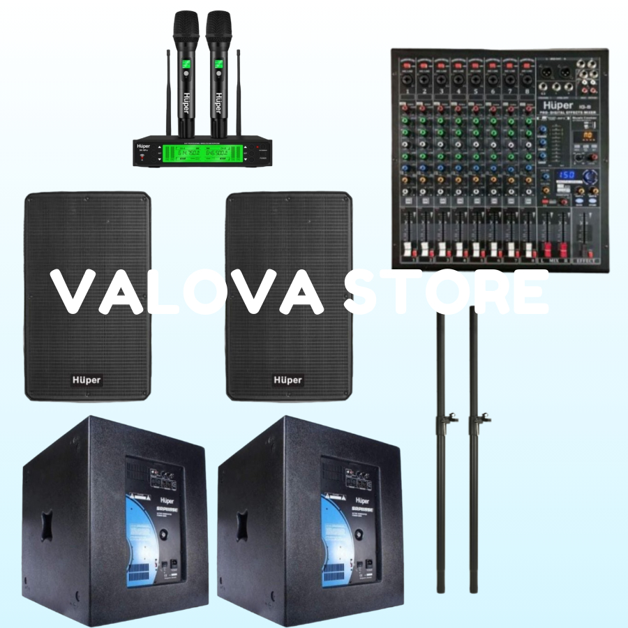 Paket 2 soundsystem Huper QA15A + Sub SRP118SE + Huper IG8