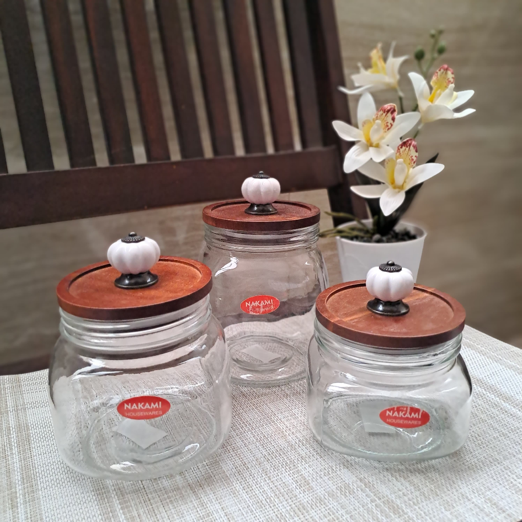 [CAFE GLASS] Toples Tutup Cerme 500ml/750ml/1000ml Nakami Wood