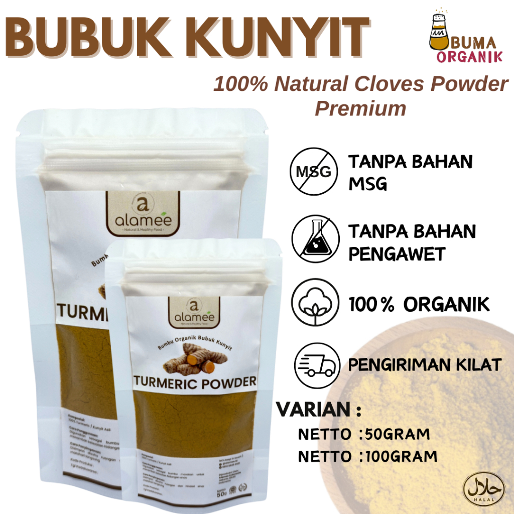 

Kunyit Bubuk Turmeric Powder Ground Bumbu Dapur Organik Rempah Rimpang Murni Asli Tanpa Campuran Bumbu Organik 50gram dan 100gram