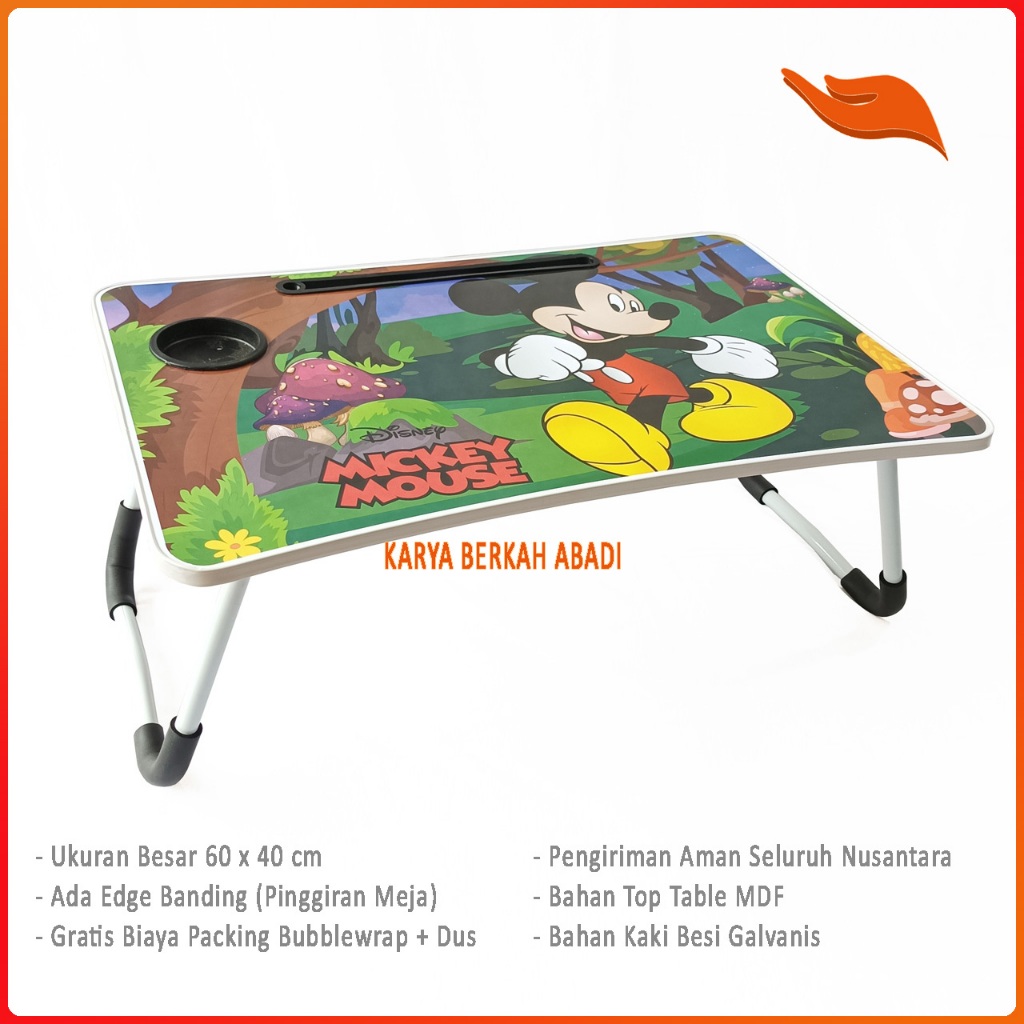 KARYA BERKAH meja belajar anak mickey mouse meja laptop portable ukuran besar 60x40cm