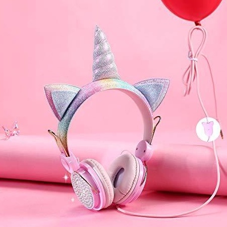XC26619 Headphone Unicorn  Mic For Komputer Telepon Headphone Anak Lucu Gadis Putri