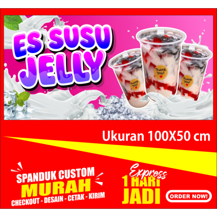 Banner Es Susu Jelly, Spanduk Es Susu Jelly,, ukuran 100x50 cm, COD, Banner Es Susu Jelly, Spanduk E