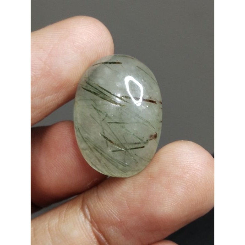 Natural Black Rutilated Quartz 23x17x7 mm 26.25 Ct Kecubung Cendana Rambut Hitam Oval Cabochon NTD A