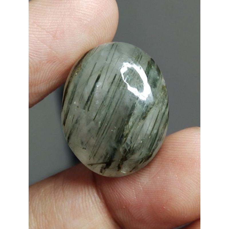 Natural Black Rutilated Quartz 22x18x8 mm 31.55 Ct Kecubung Cendana Rambut Hitam Oval Cabochon NTD A