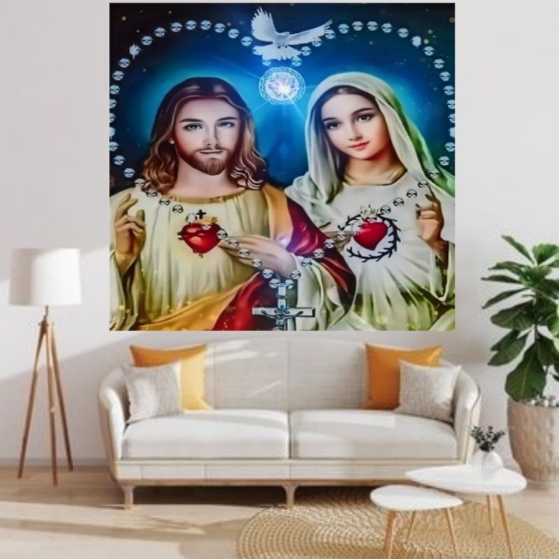 poster cetak,TUHAN YESUS DAN BUNDA MARIA,ukuran jumbo 70×100 cm,100×150 cm dan 100×200 cm,hiasan din