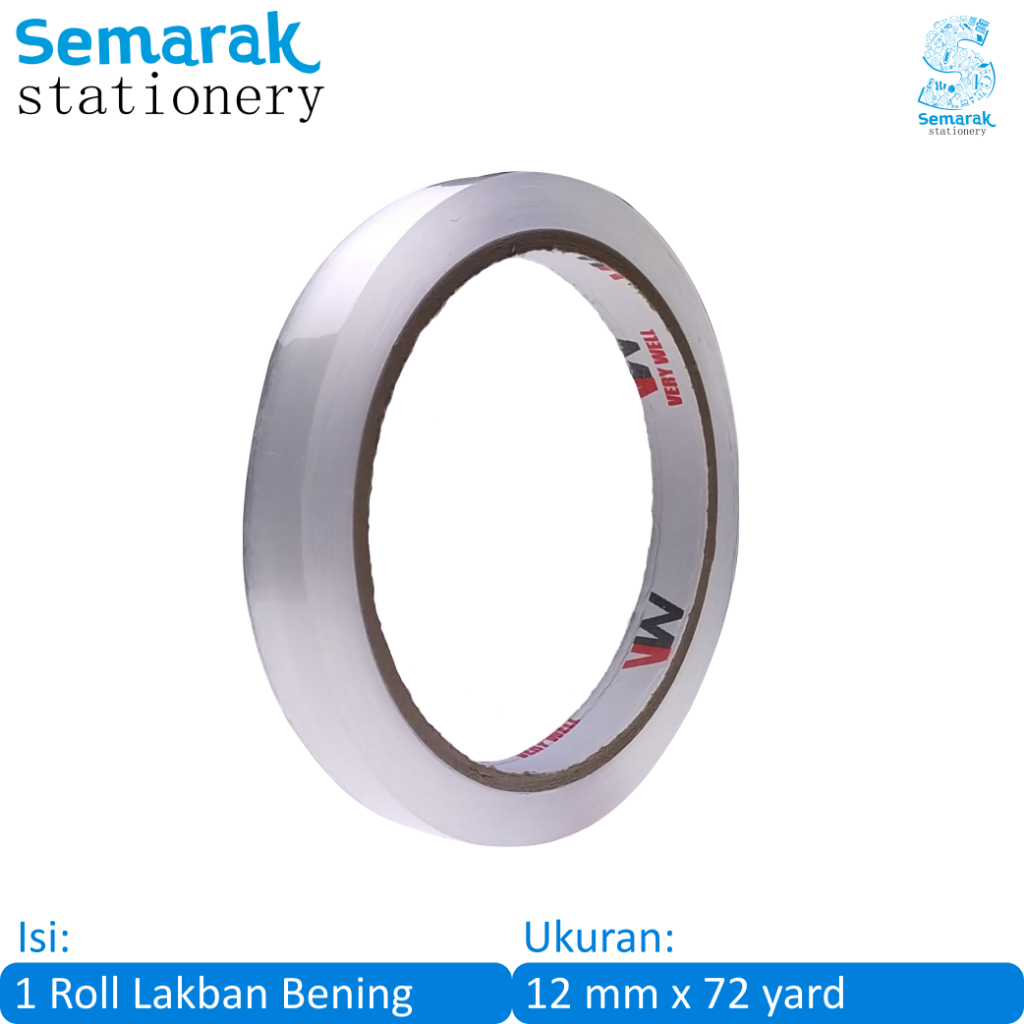 

Very Well Isolasi Lakban Bening 1/2 Inch 12mm x 72 yard - Transparan [1 Roll]