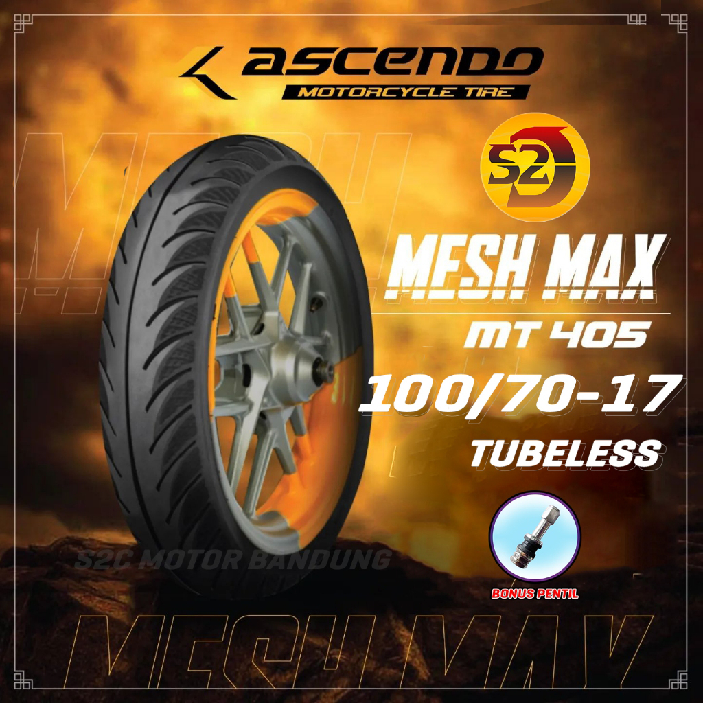 BAN LUAR ASCENDO MESH MAX 100/70 RING 17 100/70-17 TUBELESS 100% ORIGINAL