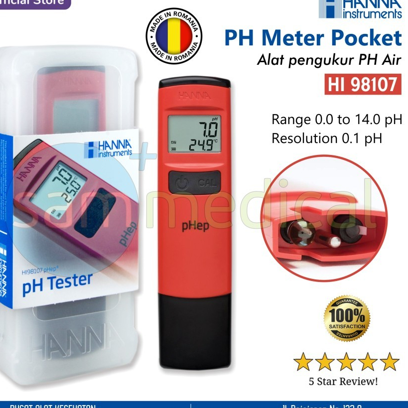 Hanna PH Meter pocket / Alat Cek PH Air HI 98107