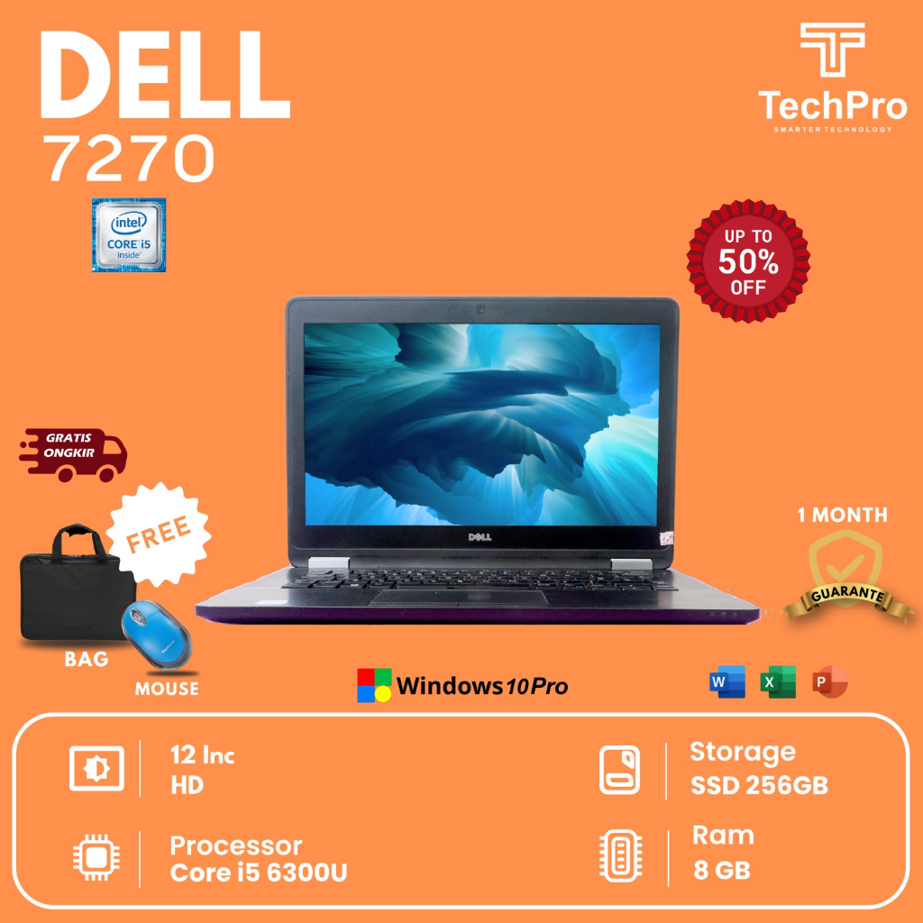 Orignal Laptop Dell Latitude 7270 Touchscreen Ci5 8GB 256GB Layar 14" MULUS MURAH BERGARANSI BERKUAL