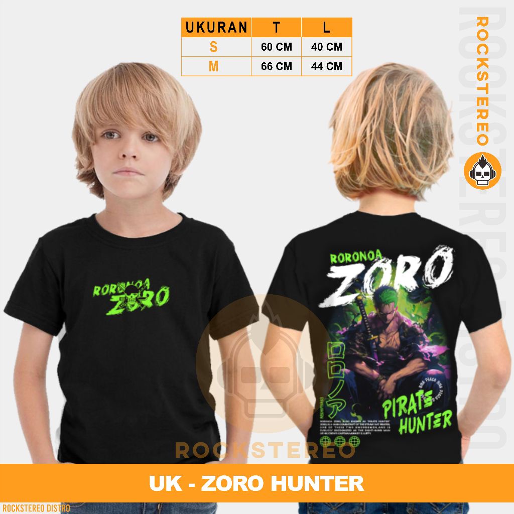 KAOS ANAK ANIME - [ ONE PIECE / LUFFY / NIKA / GEAR / SANJI ] - ZORO HUNTER