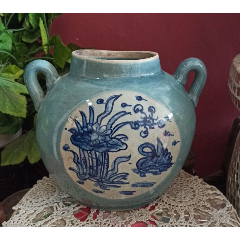 Guci kuping kuno peninggalan Dinasti Ming  Antik pecah seribu T:22 cm