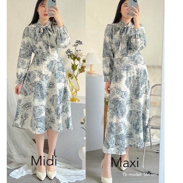 ZERAX - BAJU DRESS WANITA ALFINA / IBUKI MAXY DRESS /  Dress vintage crinkle midi dan maxi motif abs