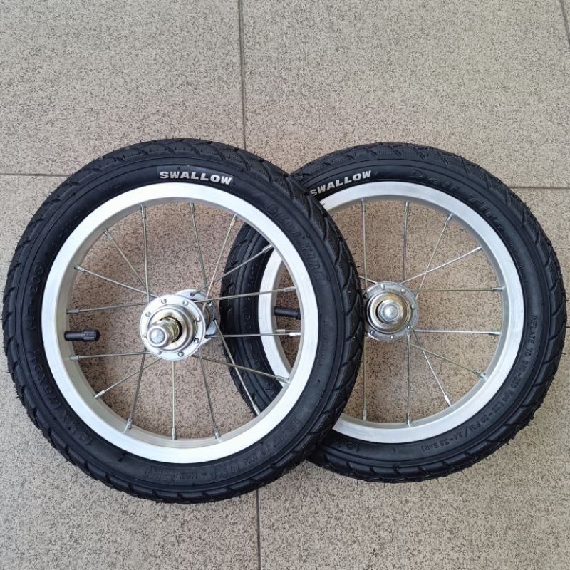 Wheelset / full set roda velg sepeda 12 inch ban luar SWALLOW/LUCKY STONE kualitas terbaik bisa untu