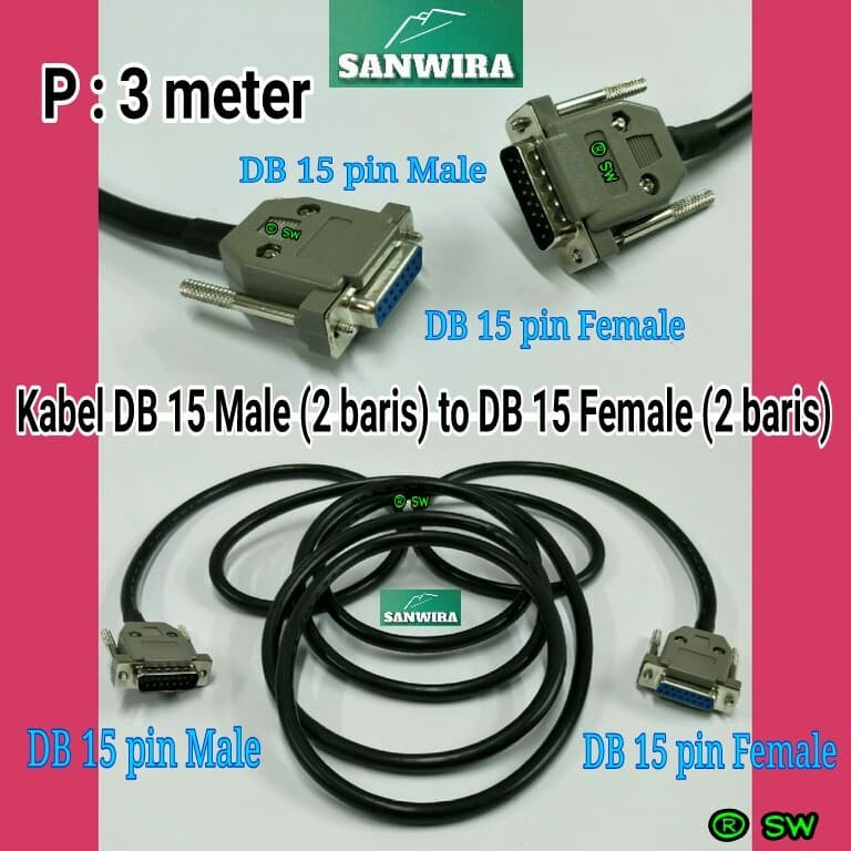 Kabel DB 15 pin Male to DB 15 pin Female / kabel DB15Male to DB15Female PANJANG: 3.00 meter