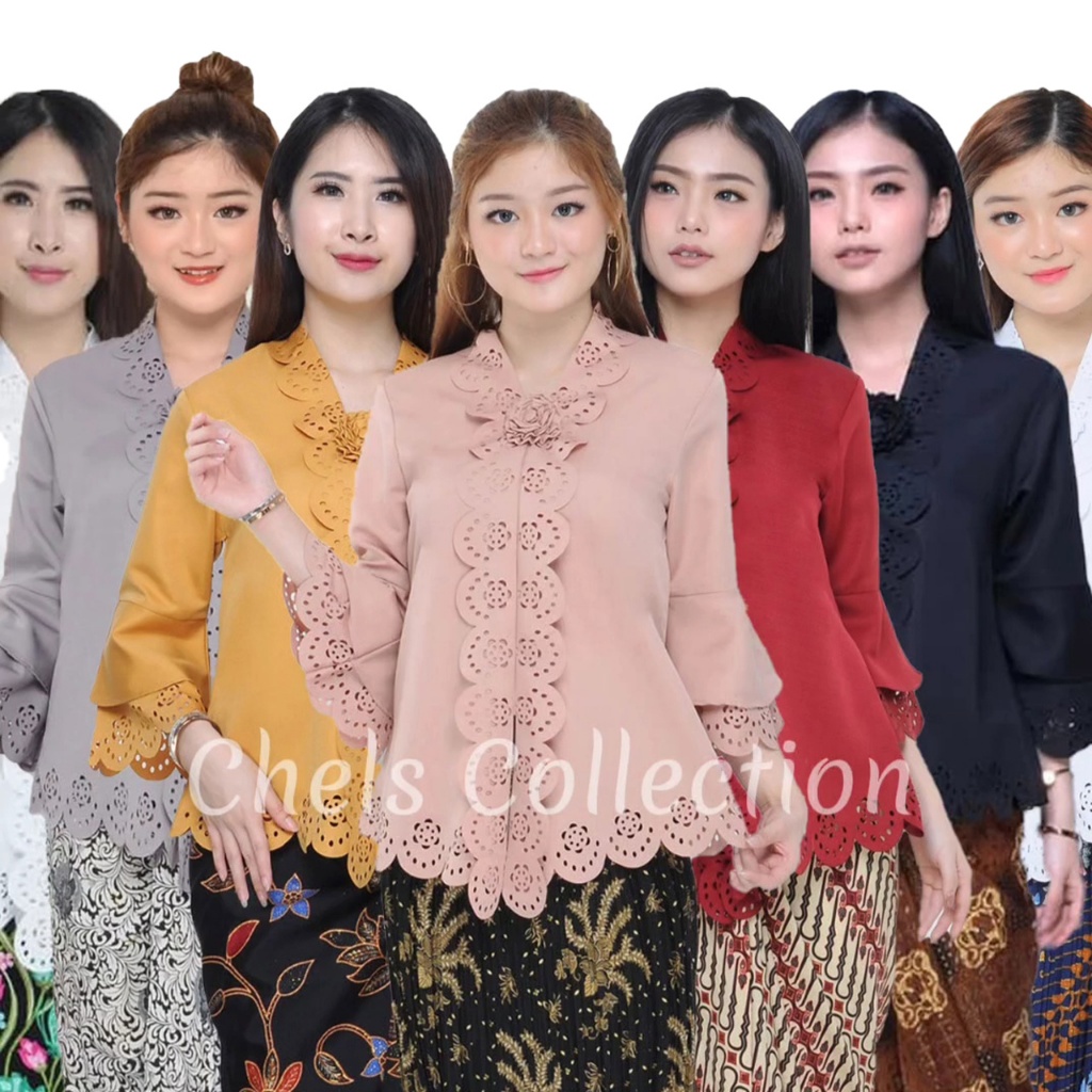 Atasan Kebaya Wanita Dewasa Modern Lengan Mekar 3/4 Laser Cut Aneka Warna | Kabaya Encim Wisuda