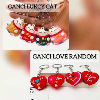 DY PACK GANTUNGAN KUNCI TAS LUCKY CAT / KEYCHAN LOVE MERAH