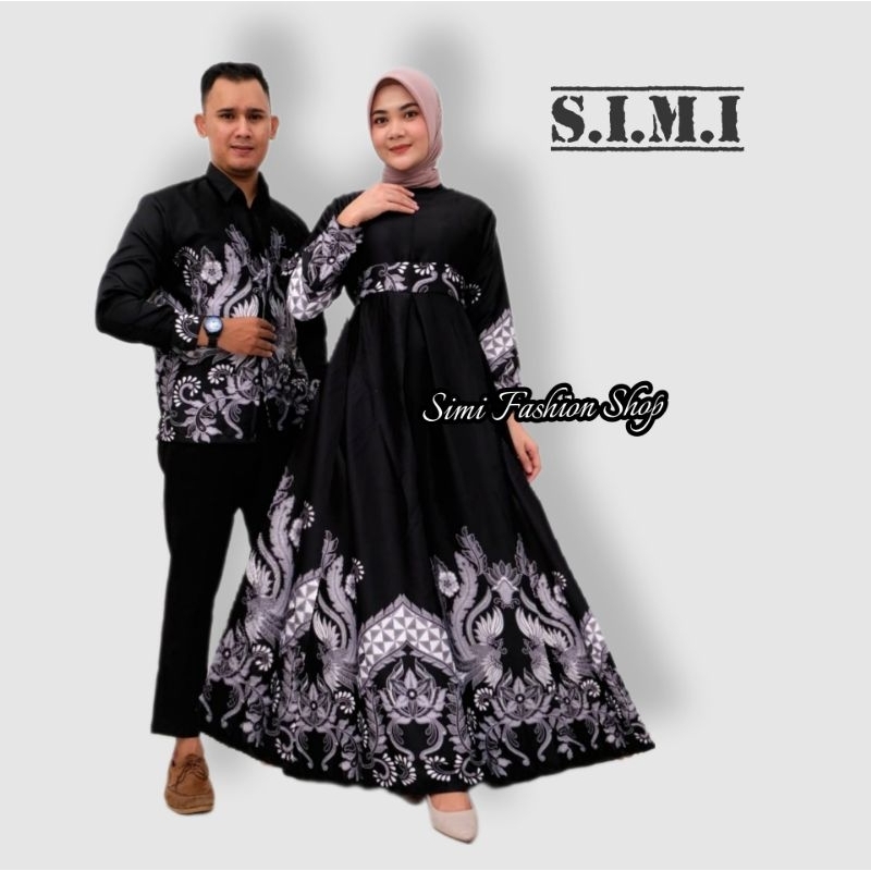 SIMIFASHION Couple Gamis dan Kemeja batik Semisutera Mix Brokat Black Dope Series