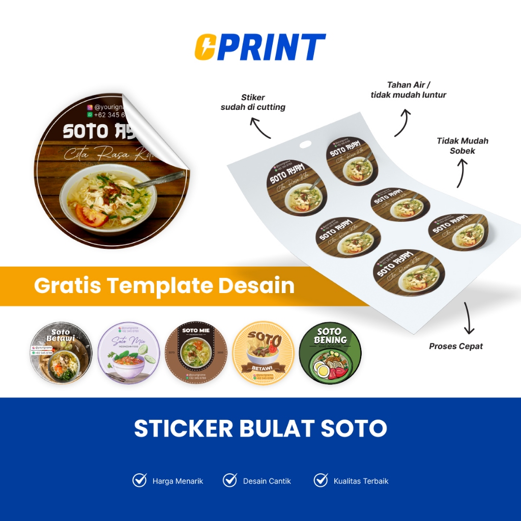 

Stiker Vinyl Susu Putih Label Makanan Soto Bulat Anti Air Custom Free Template