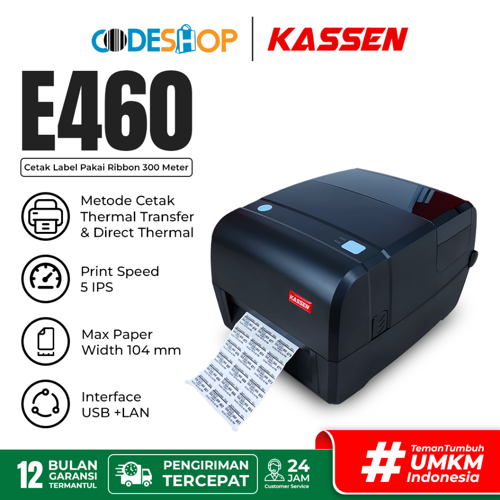 Kassen E460 / E-460 / E 460 Printer Label Barcode 2 in 1 203 DPI
