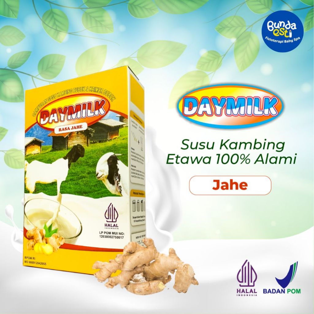 

DAYMILK Susu Kambing Etawa Bubuk Rasa Jahe, Bantu Atasi Sesak Nafas, Masalah Tulang dan Sendi, dan Menjaga Imun Tubuh, 200 ml, Halal BPOM