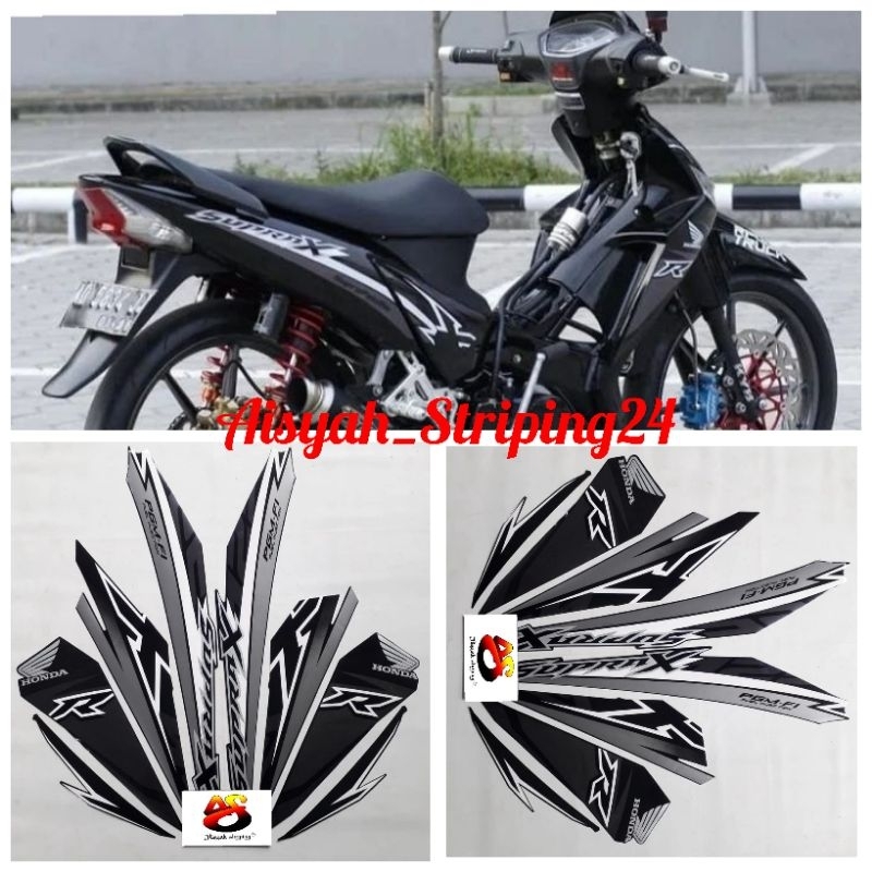 stiker striping lis body motor honda Supra x 125 2018 full-hitam silver